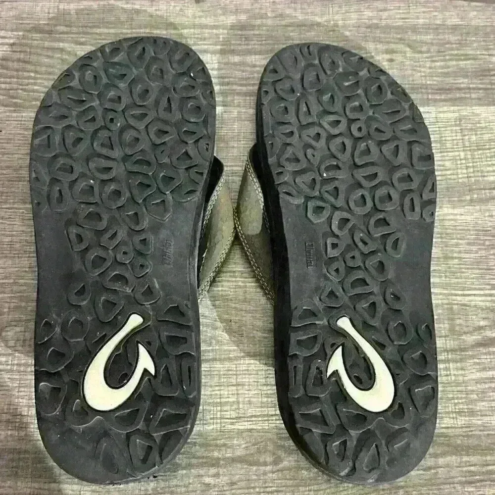 OluKai Ohana Men's Beach Sandals - Black/ Green‎ Size 14